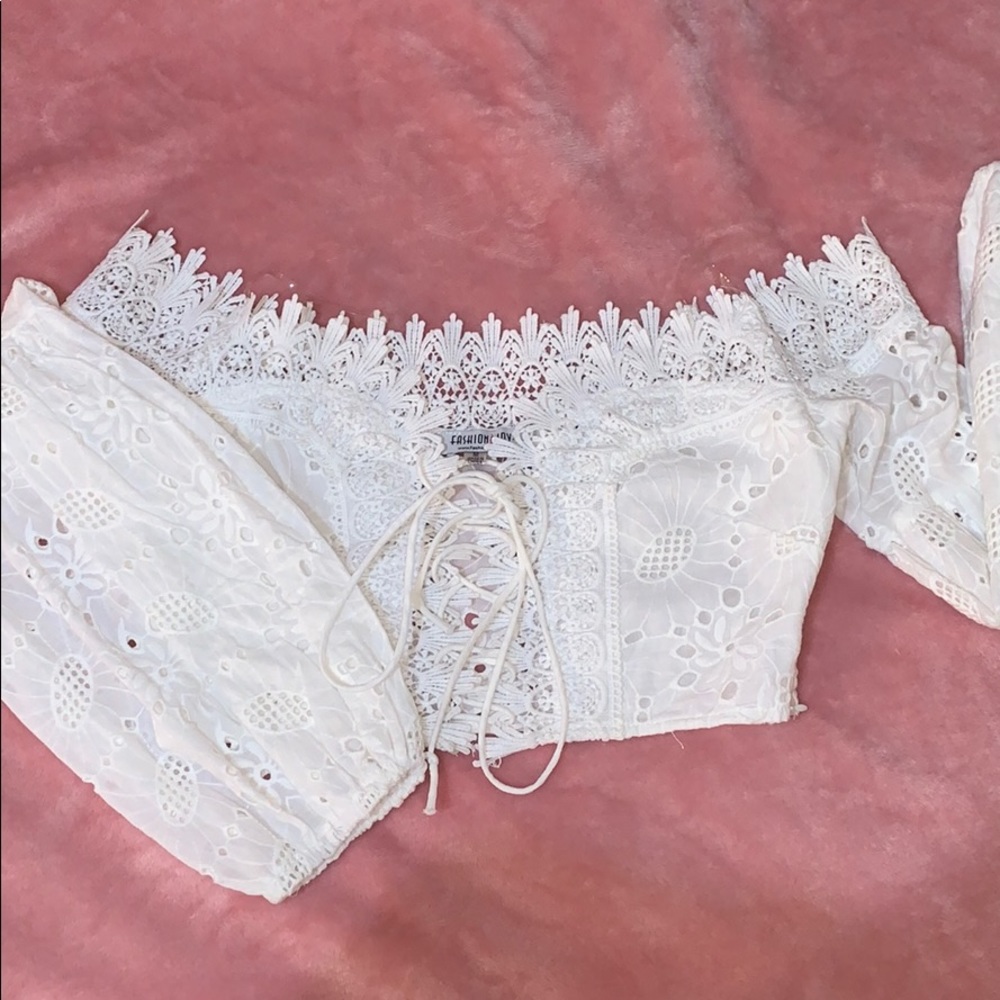 Off the shoulder white lace top